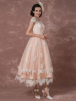 Wedding Gowns Short Vintage Bridal Dress Backless Illusion Lace Applique Tea-Length A-Line Reception Bridal Gown Exclusive_6