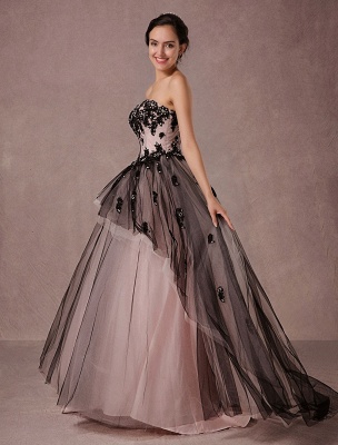 Black Wedding Dress Lace Tulle Chapel Train Bridal Gown Strapless Sweetheart A-Line Luxury Princess Pageant Dress_4
