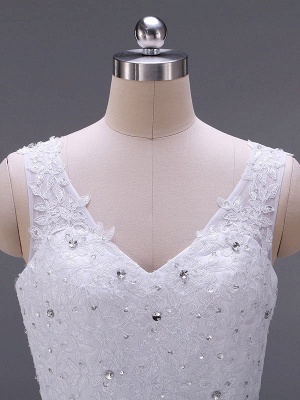 Wedding Dresses V Neck Sleeveless A Line Lace Embellishment Beaded Sash Bridal Gowns With Train_4
