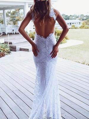 Boho Wedding Gowns Mermaid High Cpllar Halter Sleeveless With Train Split Lace Bridal Dress_4