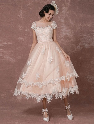 Wedding Gowns Short Vintage Bridal Dress Backless Illusion Lace Applique Tea-Length A-Line Reception Bridal Gown Exclusive_7