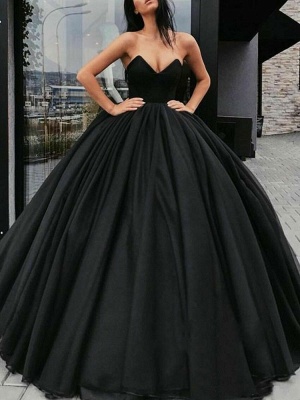 Black Wedding Gownses Satin Fabric Princess Silhouette Empire Waist Floor Length Wedding Dresses_2