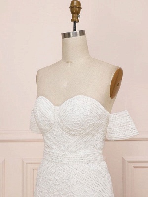 White Lace Wedding Gowns Floor Length Sheath Sleeveless Lace Sweetheart Neck Wedding Dresseses Train Dress_6