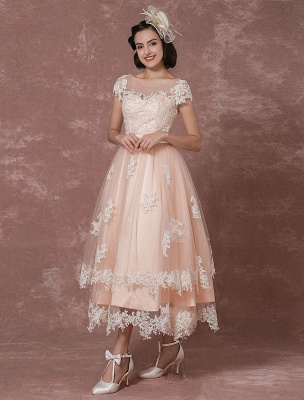 Wedding Gowns Short Vintage Bridal Dress Backless Illusion Lace Applique Tea-Length A-Line Reception Bridal Gown Exclusive_4