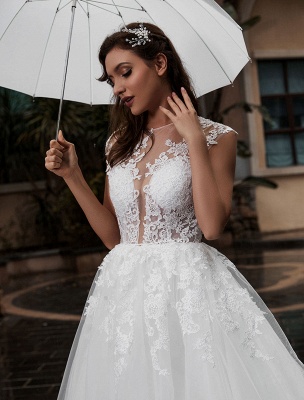 Pricess Wedding Gowns Lace Bodice Tulle Satin Fabric Sweep Train Applique Wedding Gown Exclusive_6