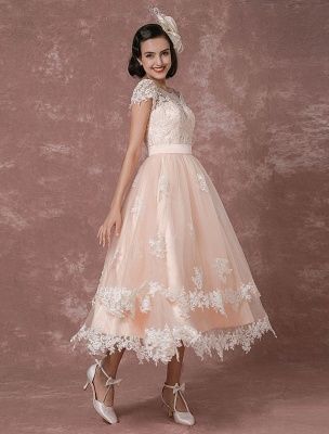 Wedding Gowns Short Vintage Bridal Dress Backless Illusion Lace Applique Tea-Length A-Line Reception Bridal Gown Exclusive_8