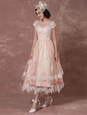 Wedding Gowns Short Vintage Bridal Dress Backless Illusion Lace Applique Tea-Length A-Line Reception Bridal Gown Exclusive_5