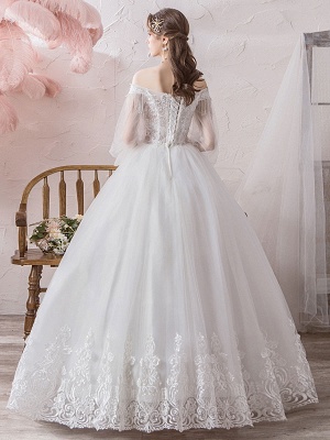 Princess Wedding Gowns 2021 Ball Gown Silhouette Off The Shoulder Long Sleeves Natural Waist Floor-Length Bridal Gowns_4