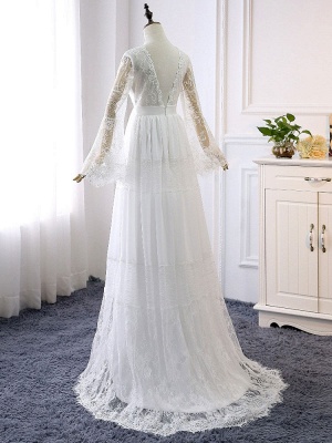 Boho Bridal Dresses 2021 A Line Deep V Neck Multilayer Lace Chiffon Beach Party Dress Wedding Gowns_4