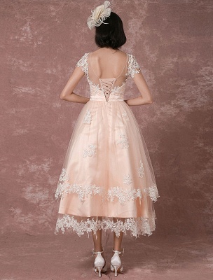 Wedding Gowns Short Vintage Bridal Dress Backless Illusion Lace Applique Tea-Length A-Line Reception Bridal Gown Exclusive_2
