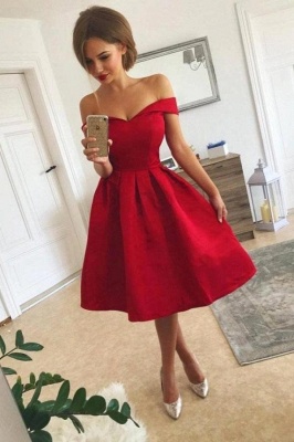 Simple Red Short Prom Dresses Off Shoulder Homecoming Dress_2