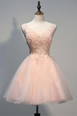 Simple Pearl Pink Homecoming Dresses Lace Short Prom Gowns_1