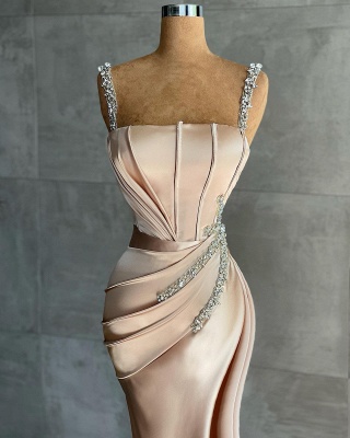 Sexy Champagne Mermaid Long Prom Dresses Evening Gowns_2