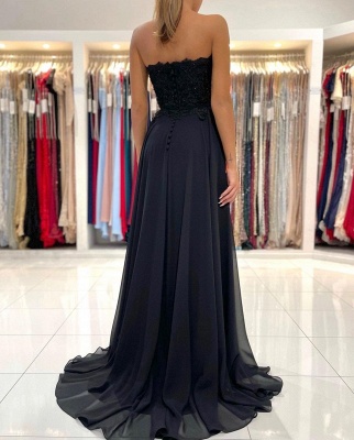 Simple Black Long Prom Dress Evening Gowns With Lace_2
