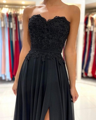 Simple Black Long Prom Dress Evening Gowns With Lace_6