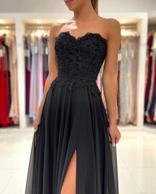 Simple Black Long Prom Dress Evening Gowns With Lace_4