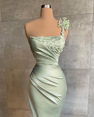 Mint Green One Shoulder Sleeveless Mermaid Long Prom Dress_2