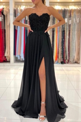 Simple Black Long Prom Dress Evening Gowns With Lace_1
