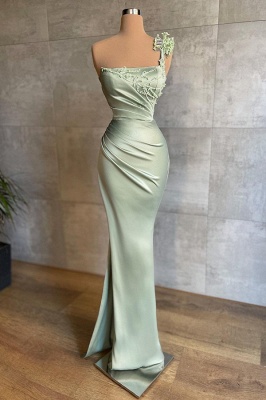 Mint Green One Shoulder Sleeveless Mermaid Long Prom Dress_1