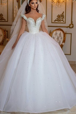 Elegant White Straps Ball Gown Wedding Dresses_1