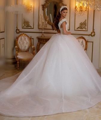 Elegant White Straps Ball Gown Wedding Dresses_2