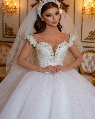 Elegant White Straps Ball Gown Wedding Dresses_3
