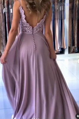 Simple Spägjetti Straps Chiffon Long Prom Dresses With Lace_3
