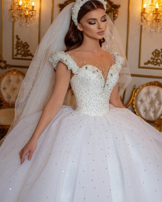 Elegant White Straps Ball Gown Wedding Dresses_4