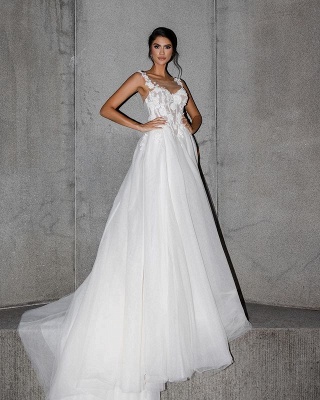 Classy Sweetheart  Sleeveless A-Line Tulle Floor-Length Wedding Dress with Lace_2