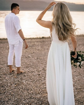 Simple Spägetti Straps Sleeveless Beach Wedding Gowns Bridal Dresses_2