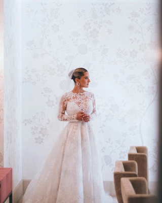 Exquisite Beteau Long Sleeve Backless Appliques Lace Wedding Dresses_3