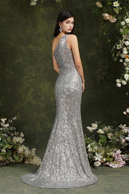 Silver One Shoulder Sleeveless Meramid Long Prom Dress_8