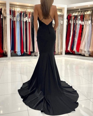 Simple Black Späghetti Straps Chiffon Long Prom Dresses_2