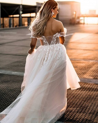 Unique Off-the-shoulder Sleeveless Empire Wedding Dress with Lace_7