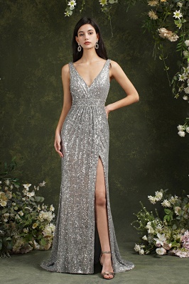 Sparkly Straps V Neck Mermaid Long Prom Dress With Sequins_1