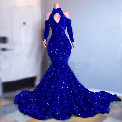 Royal  Blue Long Sleeve Sparkly Mermaid Prom Dress_2