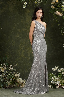 Silver One Shoulder Sleeveless Meramid Long Prom Dress_6