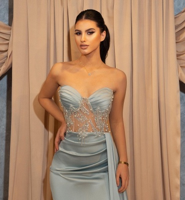Sexy Strapless Sweetheart Sheath Transparent lace Floor-length Prom Dresses with Slit_2