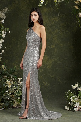 Silver One Shoulder Sleeveless Meramid Long Prom Dress_3