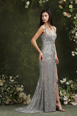Sparkly Straps V Neck Mermaid Long Prom Dress With Sequins_6