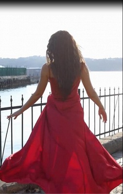 Unique Red Spaghetti Sleeveless Mermaid Chiffon Ruffle Sweep Train Prom Dress with Crystal_3