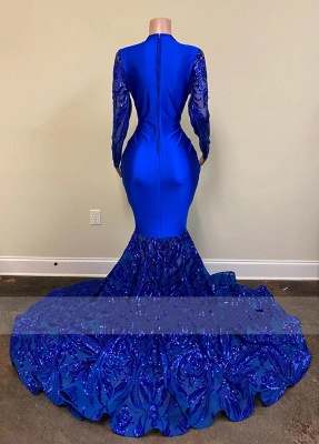 Sexy Royal Blue V Neck Long Sleeve Mermaid Prom Dresses_3