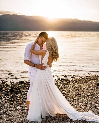 Simple Spägetti Straps Sleeveless Beach Wedding Gowns Bridal Dresses_5