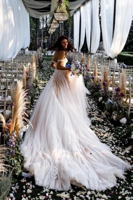 Elegant A-Line Sweetheart Off-the-Shoulder Floor-length Backless Wedding Dresses_6