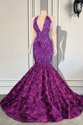 Gorgeous Purple V-neck Sequins Sleeveless Floor-length Mermaid Prom Dresses_1