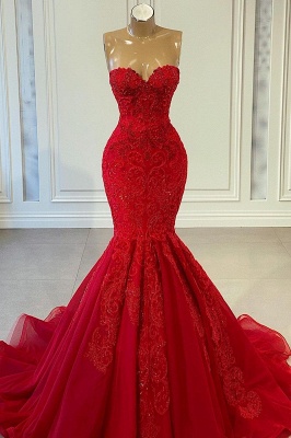 Exquisite Red Sequins Sweetheart Sleeveless Mermaid Prom Dresses_1