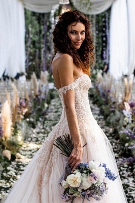 Elegant A-Line Sweetheart Off-the-Shoulder Floor-length Backless Wedding Dresses_3
