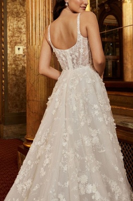 Exquisite Spaghetti Strap Sleeveless A-Line Lace Wedding Dresses with Pattern_2