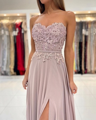 Elegant Sweetheart Floor-length Appliques Lace Prom Dresses with Split_7
