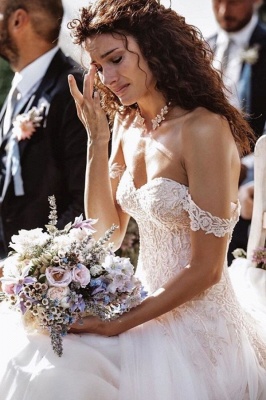 Elegant A-Line Sweetheart Off-the-Shoulder Floor-length Backless Wedding Dresses_2
